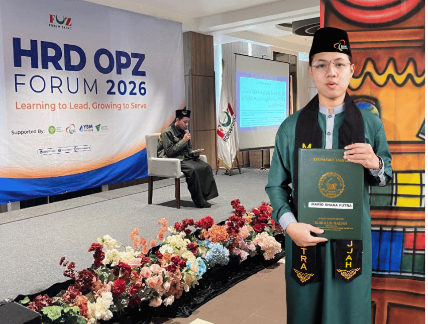 Desain promosi agenda forum HRD OPZ Forum 2026 dengan panel foto pembicara, logo, dan data waktu tempat kegiatan.